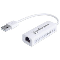 Manhattan Adaptador de red Fast Ethernet USB-A, 10/100 Mbps, 480 Mbps (USB 2.0), RJ45, blanco, 3 años de garantía tarjetas de red Alámbrico USB Ethernet 1