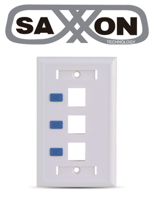 Placa de Pared Vertical SAXXON A1753E, 3 Puertos Keystone, Blanco con Etiquetas