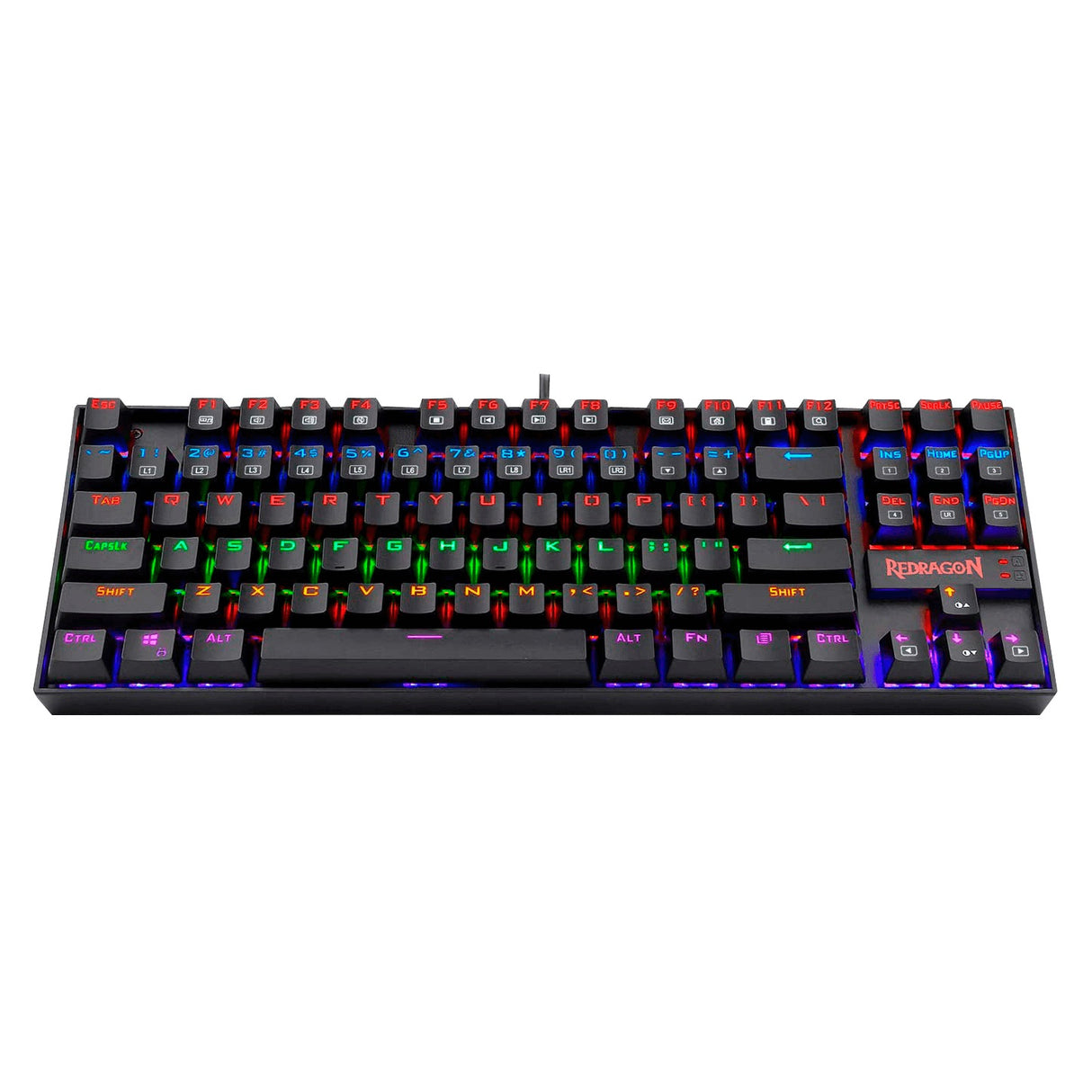 Teclado Mecánico Redragon Kumara Rainbow, Retroiluminación RGB, 87 Teclas, Switches Outemu Blue