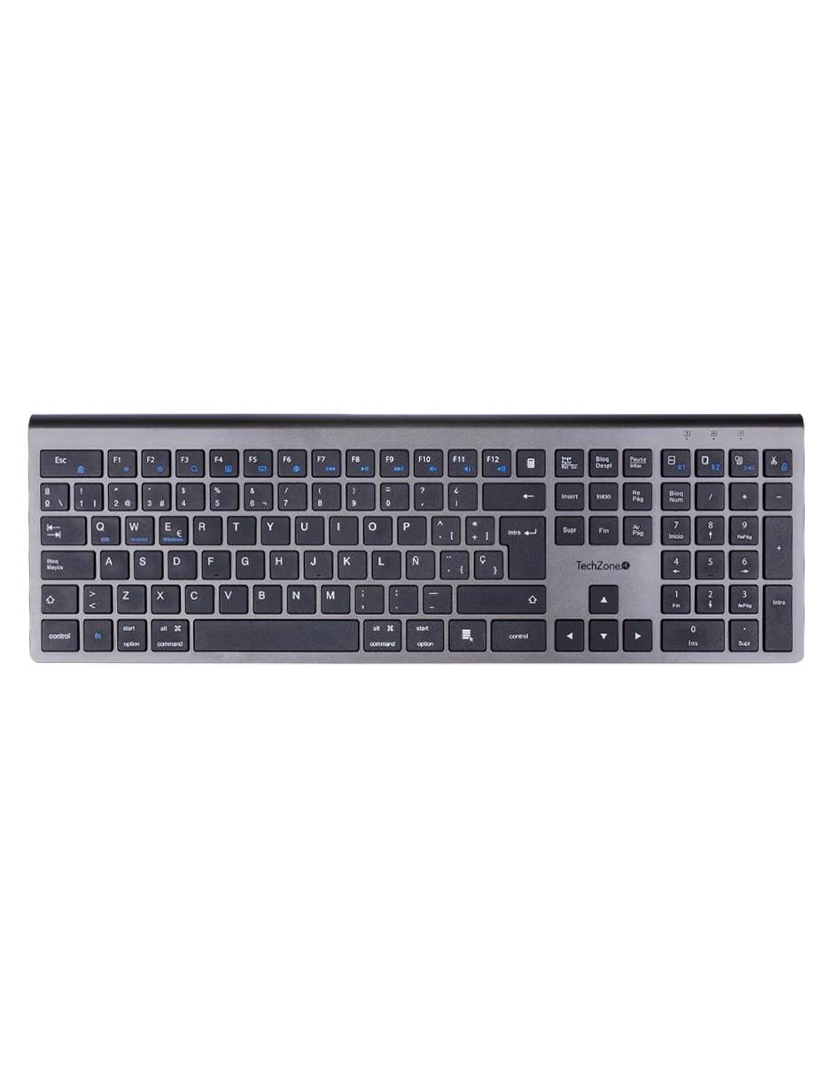 TZACTCB01 - Teclado TechZone Hefestos Recargable Multipunto Bluetooth 10m de Alcance Color Plata