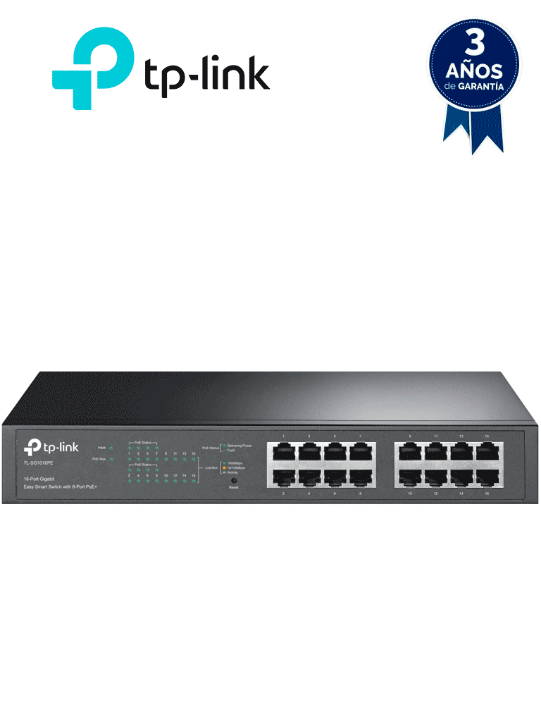 TP-LINK SWITCH 16-PORT GIGABIT EASY SMART WITH 8-PORT POE TL-SG1016PE - Switches PoE