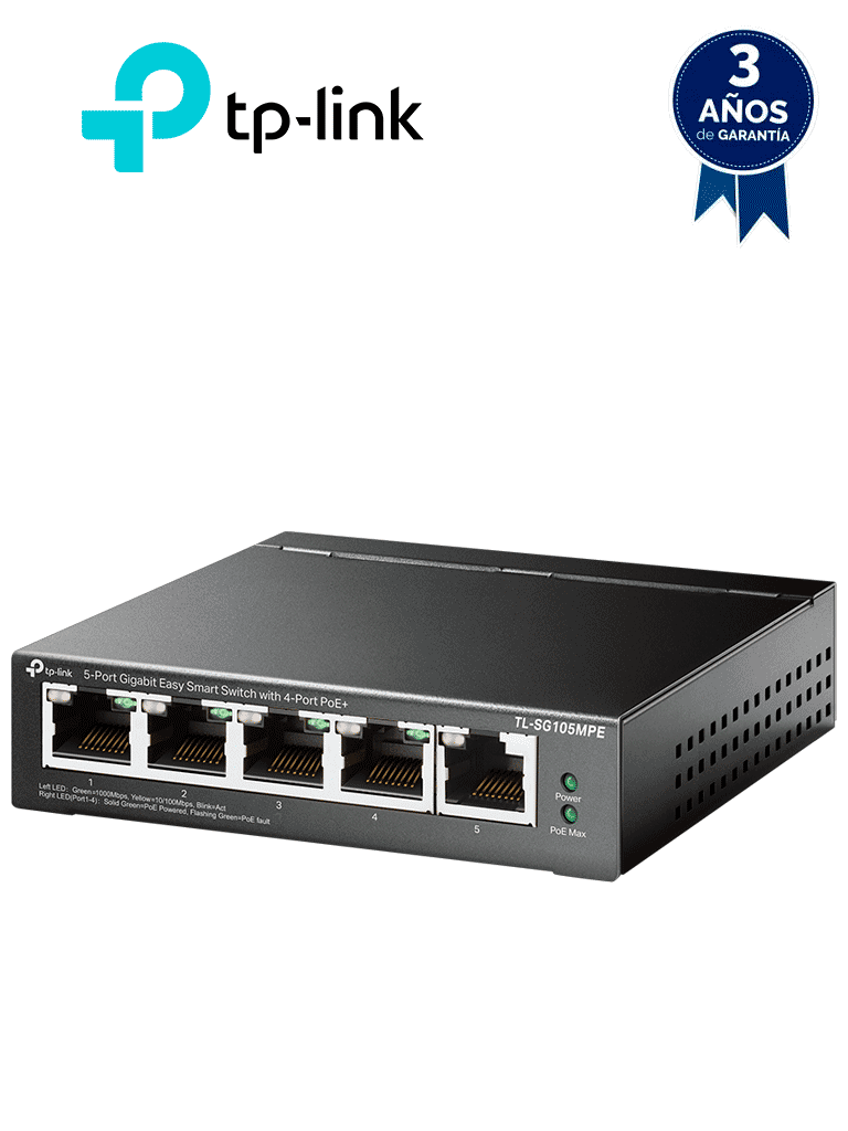 TP-Link Switch Easy Smart Managed TL-SG105MPE, 5 Puertos PoE+, 802.3af/at, 1000 Mbps