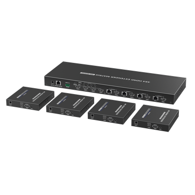 TT844 - MATRICIAL Y EXTENSOR DE VIDEO HDMI 4 x 4 / 4 Entradas HDMI / 4 Salidas HDMI Loop / 4 Salidas RJ45 para Extender la señal 70 metros por salida  /4K / Conmutación por RS232, Control Remoto o Ethernet.