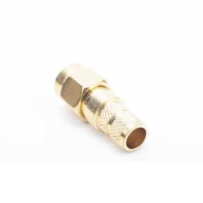 TT-SM-0022 - Conector SMA Macho Inverso / Anillo Plegable / Cables RG-8/X, LMR-240, Belden 9258 / Cuerpo Bronce Oro / Aislante Teflón