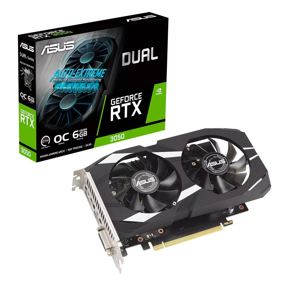 Tarjeta Gráfica ASUS DUAL-RTX3050-6G con 6GB GDDR6, Doble Ventilador Axial-Tech, PCIe 4.0