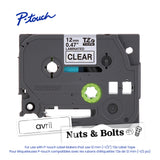 TZE131G - Cinta Laminada Brother Estandar Texto negro sobre cinta transparente de 12mm x 8m