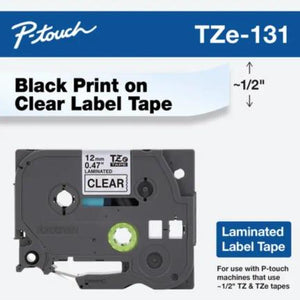 Cinta Laminada Brother Estandar Texto negro sobre cinta transparente de 12mm x 8m