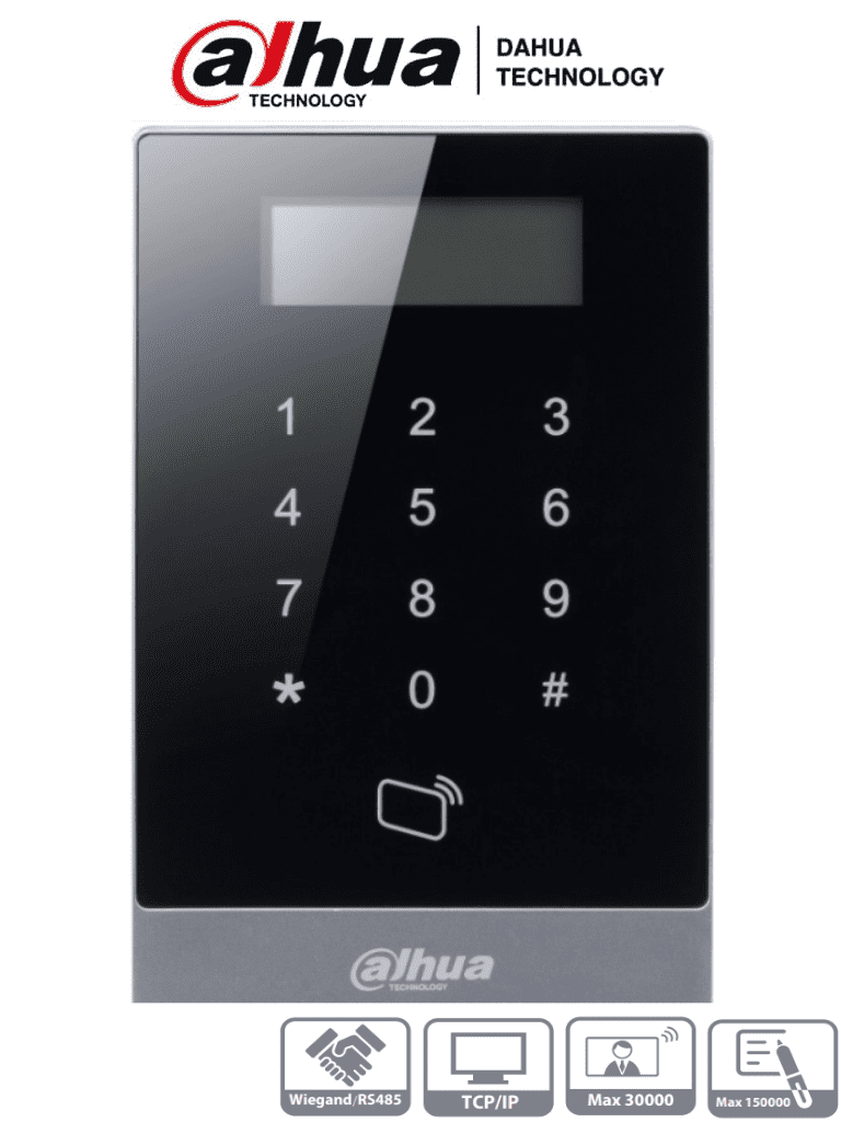 Teclado Touch Control Acceso Dahua ASI1201A-D LCD/ ID/ 30000 Usuarios/ 150000 Registros/ TCP/IP/ RS-485/ Wiegand