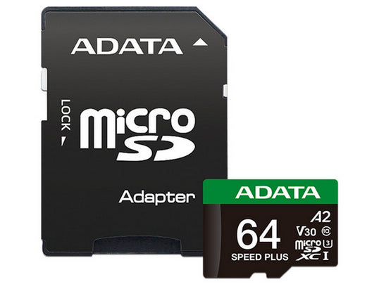 ADATA Speed Plus 64 GB MicroSDXC Clase 10 UD64GUI3V30A2SP-RA1 - MEMORIAS