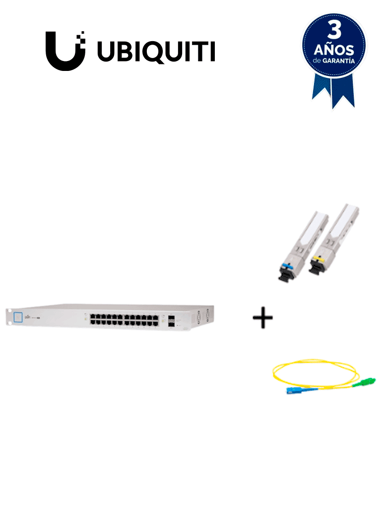 Switch Ubiquiti US-24-250W-PAQ-FIB, 24 Puertos RJ45 PoE, 2 Puertos SFP, Transceptores Fibra Óptica SM 5km
