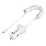 USBLT2PCARW2 - StarTech.com Cargador de Coche con Cable Rizado Lightning, Cable de 1m Rizado Lightning 12W Blanco, Cable Adaptador Carg