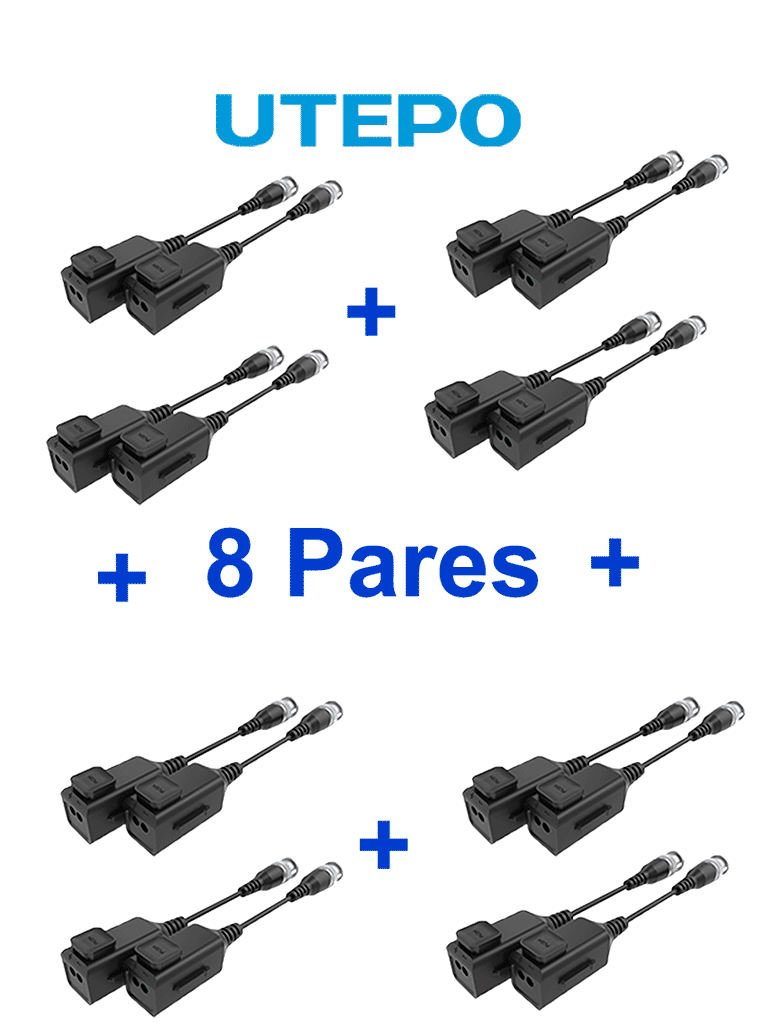 Transceptores Pasivos UTEPO UTP101PHD6PAK8 - 8 Pares, CVI 720p a 300m, 1080p a 250m, 4MP a 200m, 4K a 150m