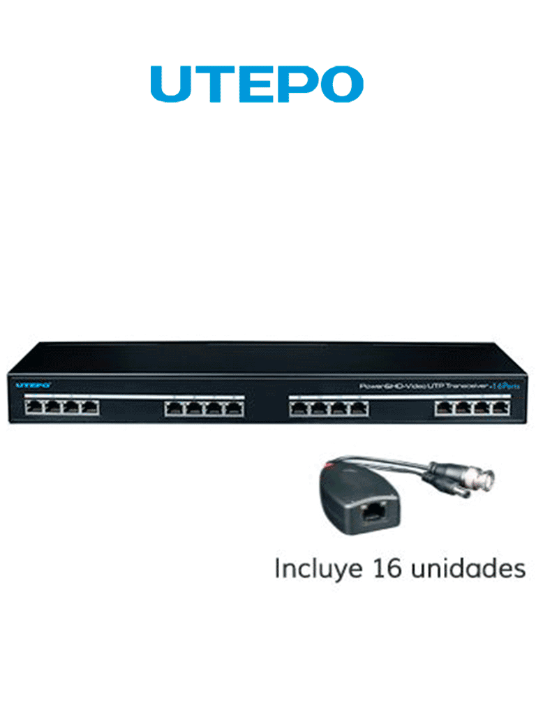 Transmisor y receptor UTEPO UTP116PVHD2 de 16 canales HDCVI/TVI/AHD/CVBS, distancia 400m a 720p, 200m a 1080p