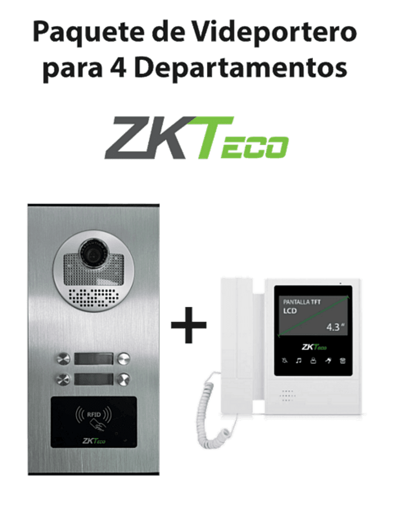 Videoportero ZKTeco VE04A01PAQ4P con 1 Monitor VDPIB4 de 4.3" y Soporte para 4 Departamentos