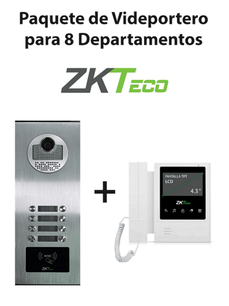 Videoportero ZKTeco VE08A01PAQ4P para 8 Departamentos con Monitor VDPIB4 de 4.3"