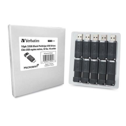 Memoria Flash VERBATIM USB PinStripe 32 GB, USB 2.0, Pack 10 unidades