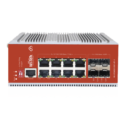 WI-PCMS312GF-BT-I - Switch PoE Industrial L2+ / 8 Puertos 100/1000 Mbps / 4 SFP Gigabit / 460 W / Cloud-Web-CLI / ERPS / -40 a 75 °C