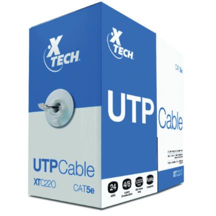 Cable XTech UTP Cat5e Calibre 24 AWG Aluminio Cobre Recubierto XTC-220 305m Ethernet Gigabit 1000 Mbps