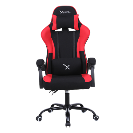 Sillas Gamer Negro/ Rojo X20, Tela Automotriz, Brazos Reclinables, Piston clase 3 130kg, Reclinable 125º, Soporte Lumbar y Cervical, Estrella metalica negra