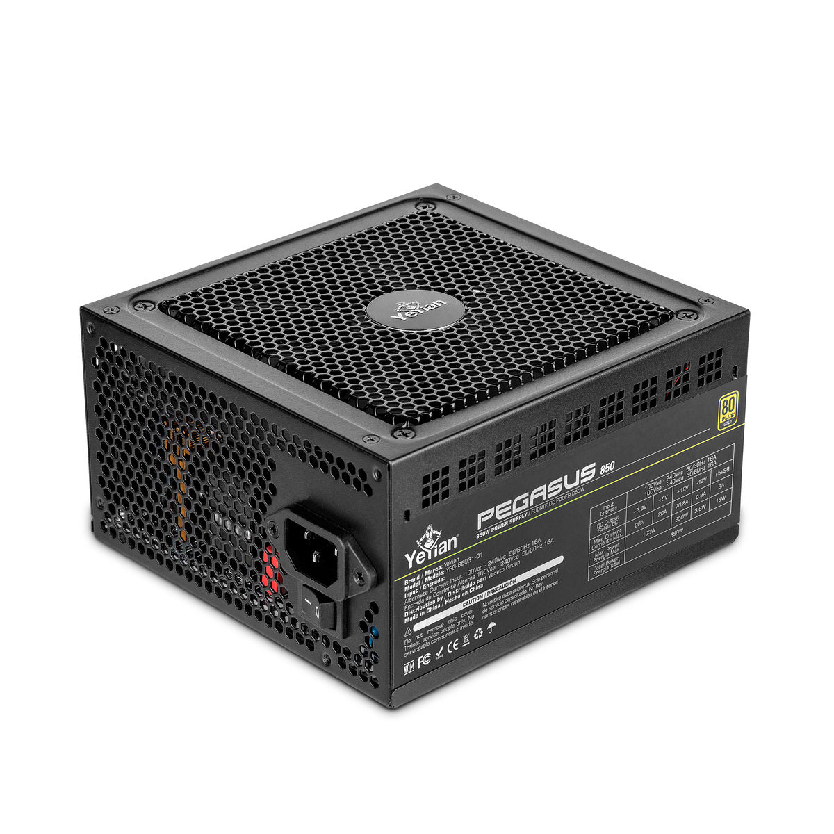 Fuente de Poder Yeyian Pegasus 850W 80 Plus Gold ATX 12V 3.0, Eficiencia Energética, Alto Rendimiento, Certificación Gold