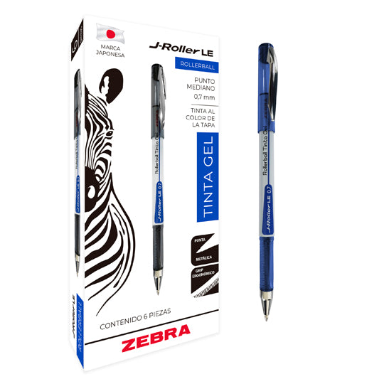 Bolígrafo Zebra J-Roller LE Punto Mediano 0.7mm Tinta Gel Color Azul C/12 Pzas