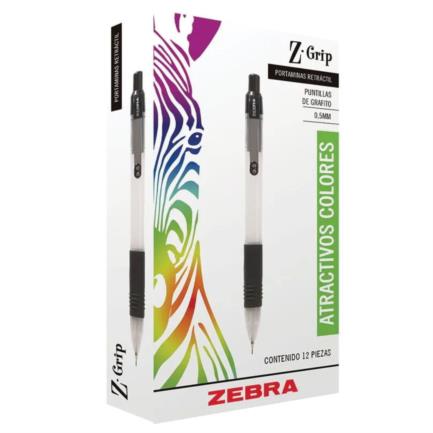 Lapicero Zebra Grip Negro 0.5mm Caja C/12 Pzas, Tinta Gel, Punta Fina
