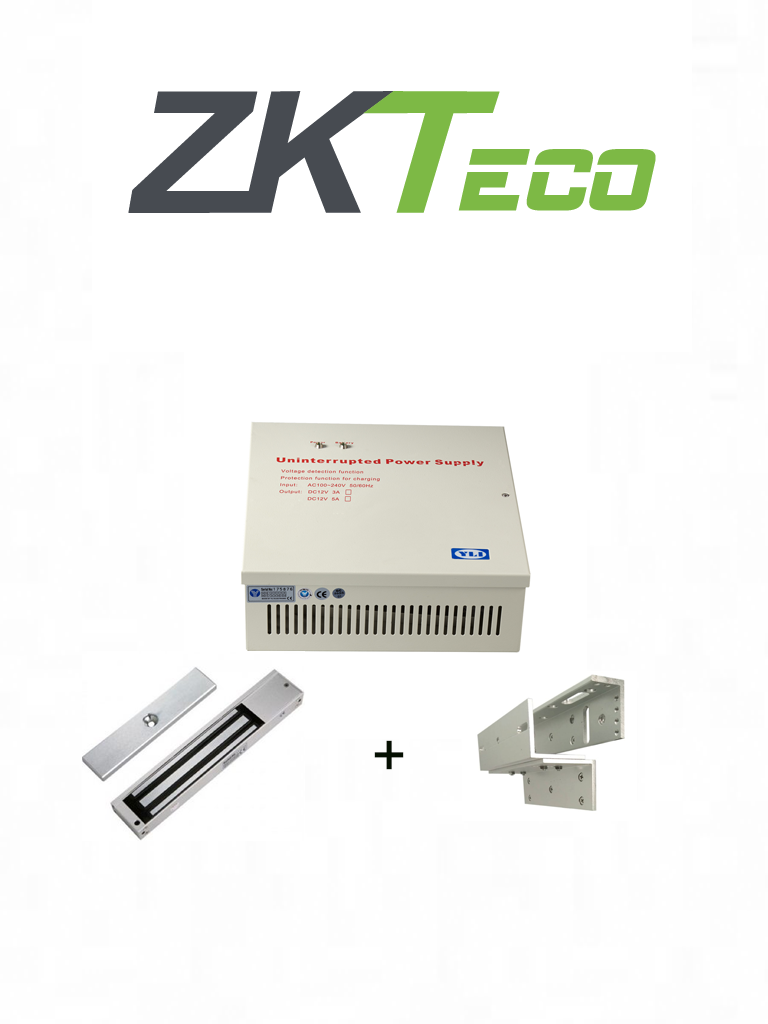 ZKTECO Contrachapa Magnética LM2805 200 kg, Soporte ZL, 12 VDC 3A