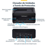 StarTech.com Clonador NVMe M.2 a SATA de 2.5/3.5 - Dock Duplicador Autónomo de 2 Bahías para SSD - Bidireccional NVMe a