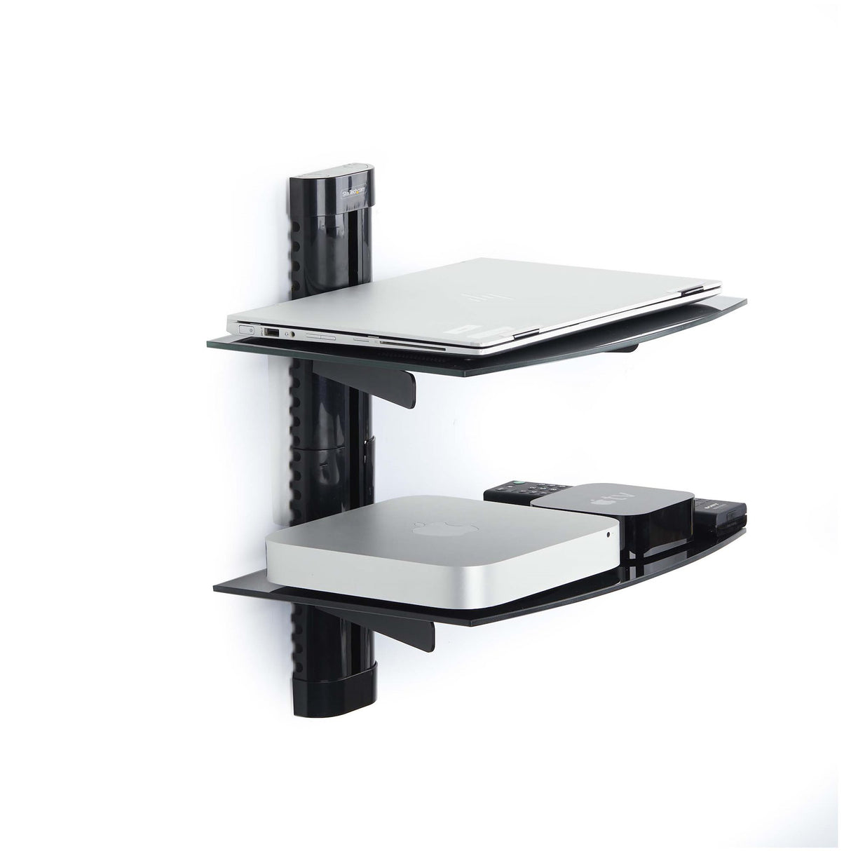 StarTech.com 2B-WALL-MOUNT-SHELF Estantes para equipos av Negro Vidrio 250 mm