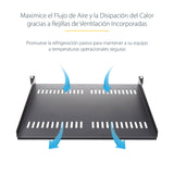 StarTech.com Bandeja Estante Ventilado de 1U para Armario Rack de Servidores de 19 Pulgadas - de 10 Pulgadas (254mm) de Profundidad - Acero de Servicio Pesado - Capacidad de 20kg - Negro Rack Cajón metálico para rack Negro Acero 20 kg