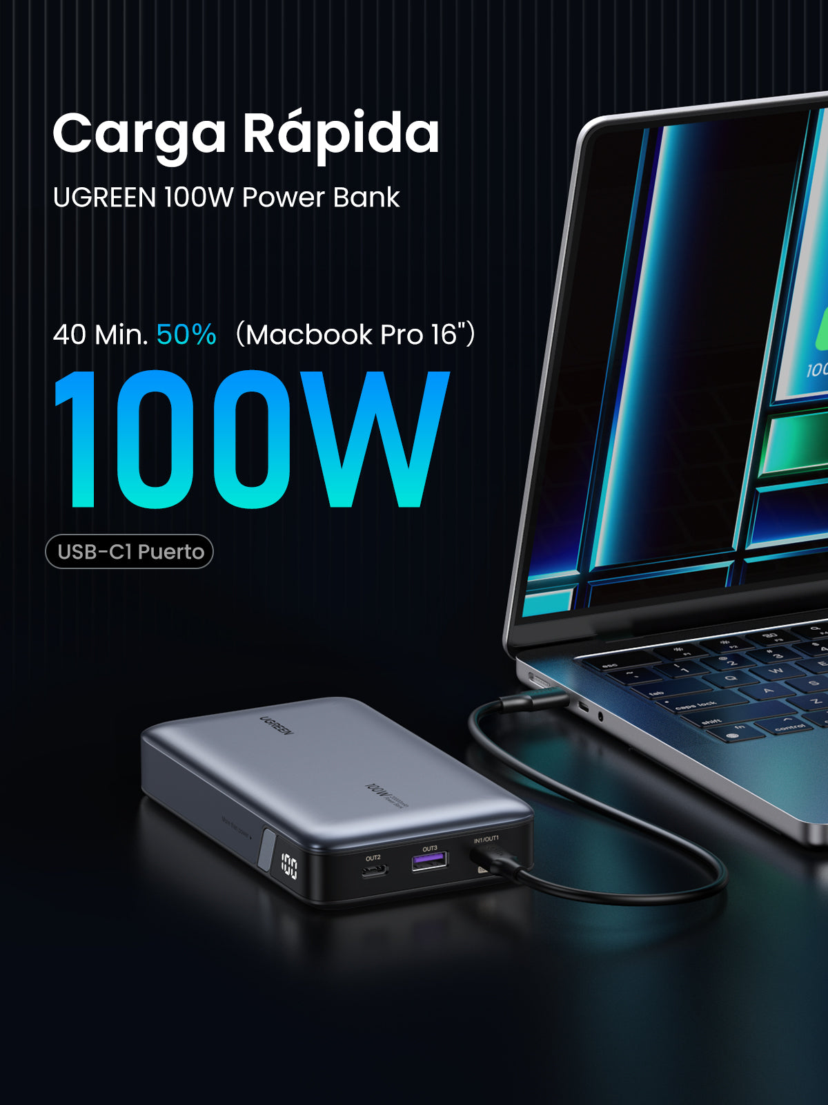 Ugreen 25188 batería externa 20000 mAh Gris