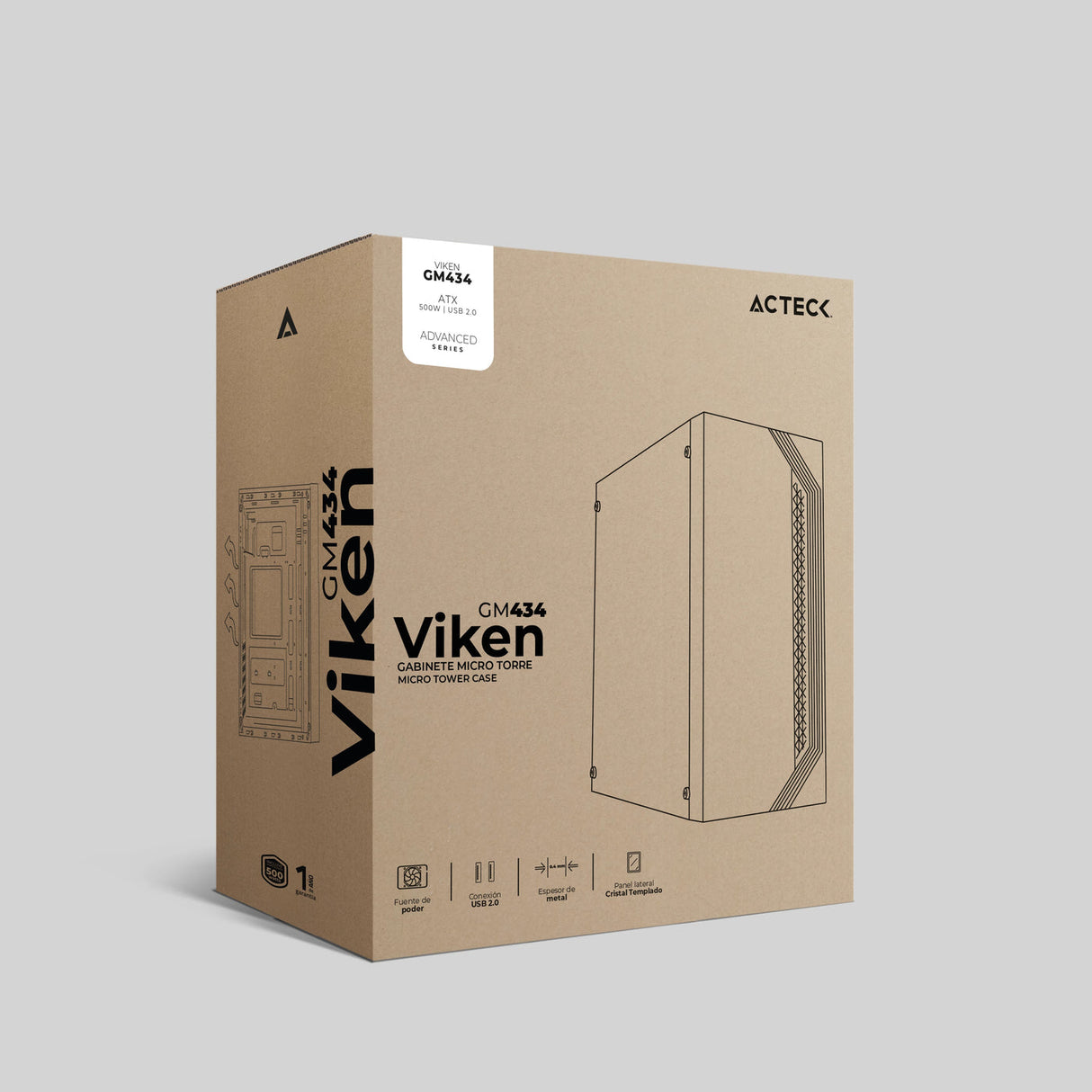Acteck Viken GM455 Escritorio Negro, Blanco 500 W, ATX, Micro ATX, Mini-ATX