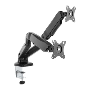 Manhattan Soporte doble de sobremesa para TV/monitores (Articulado con muelle), para pantallas de 10" a 27", fijación con abrazadera o por ojal, Compa