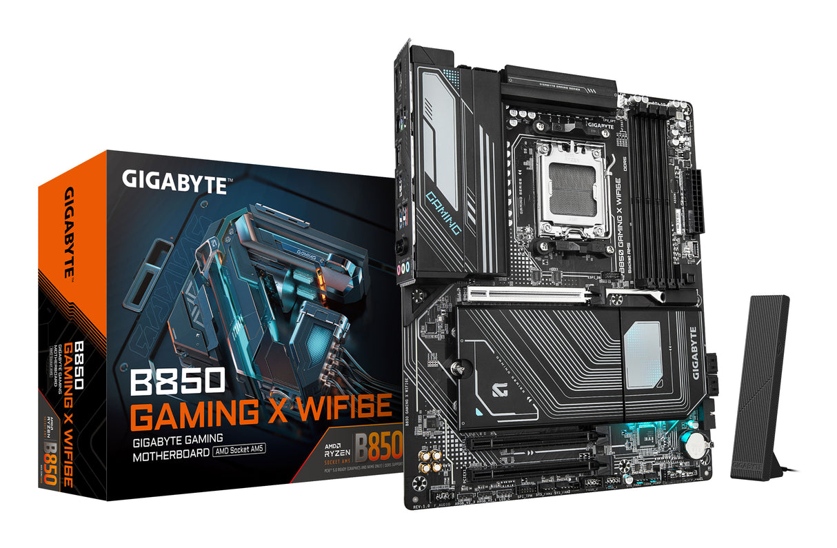 GIGABYTE B850 GAMING X WIFI6E Placa Base - Procesadores AMD Ryzen Serie 9000, VRM digital de 12+2+2 fases, hasta 8200MHz DDR5 (OC), 1xPCIe 5.0 + 2xPCIe 4.0 M.2, LAN 2.5G, WIFI 6E, USB 3.2 Gen 2x2 placas base AMD Zócalo AM5 Zócalo AM5 DDR5-SDRAM