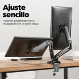 Manhattan Soporte doble de sobremesa para TV/monitores (Articulado con muelle), para pantallas de 10" a 27", fijación con abrazadera o por ojal, Compa