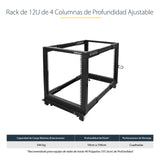 StarTech.com Rack 12U Móvil de Marco Abierto de 4 Columnas para Servidores - Rack de Cuatro Columnas de 19 Pulgadas para