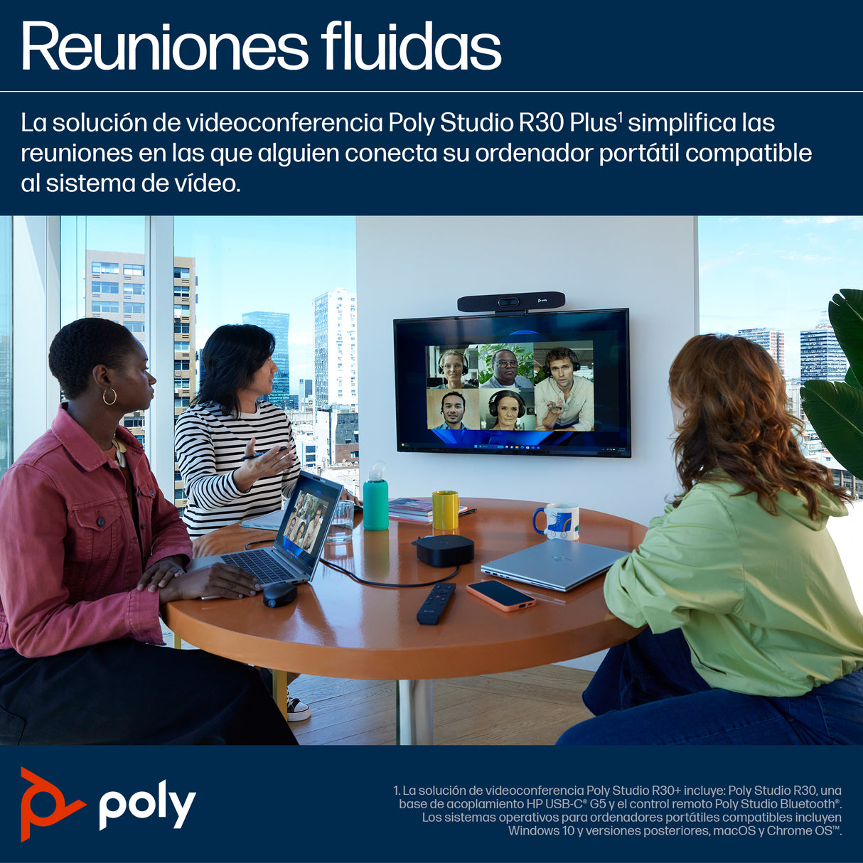 HP Poly Barra de video USB Poly Studio R30, 4K Ultra HD, 3840 x 2160 Pixeles, Gris