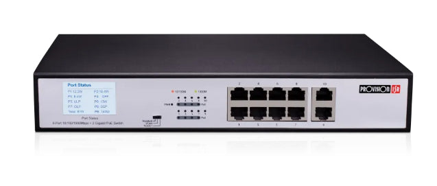 SWITCH GIGA POE DE 8 CANALES CON 2 PUERTOS ETHERNET DE ENLACE UPLINK/DOWNLINK/,POTENCIA TOTAL POE: 120 VATIOS (PROMEDIO: