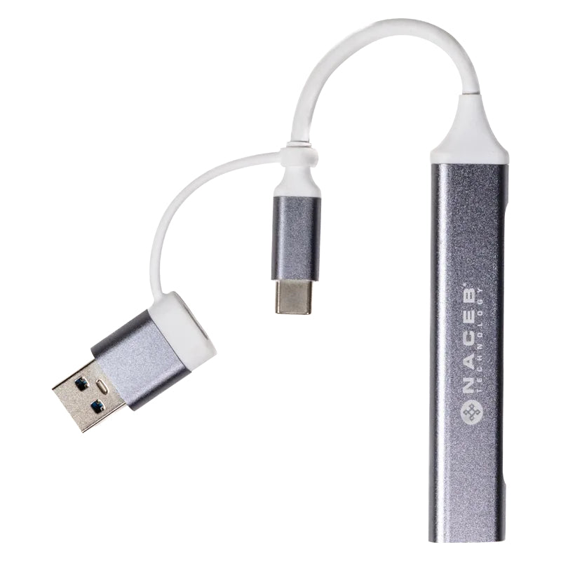 Naceb Technology NA-0124 nodo concentrador USB Tipo C Plata, Aluminio, Elastómero termoplástico (TPE), 0.011 m