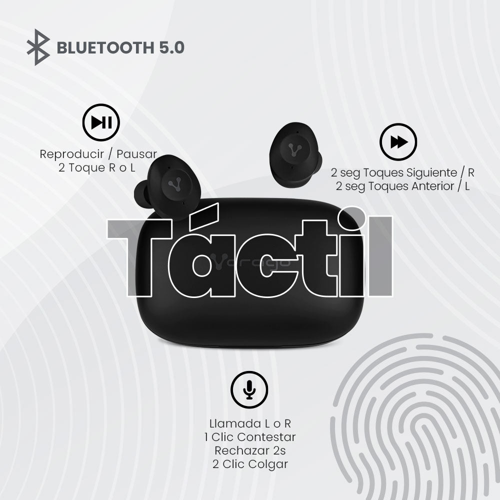 AUDÍFONOS VORAGO ESB-500-PLUS TWS BLUETOOTH 5.0 IPX5 MANOS LIBRES EARHOOKS DESMONTABLES.