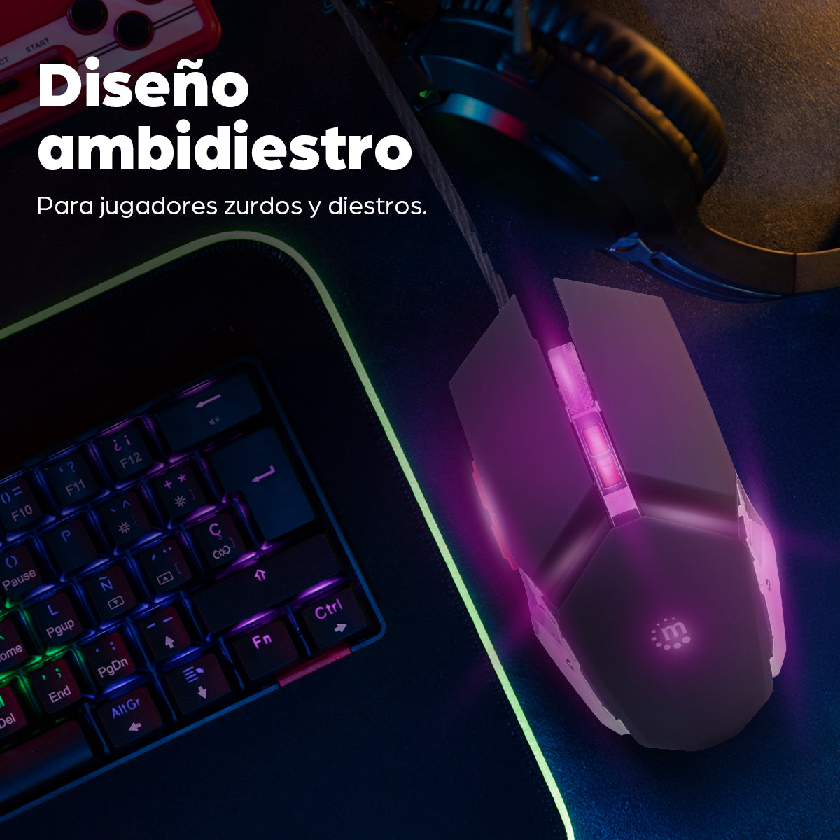 Manhattan Mouse óptico Gaming LED con cable Ratón 1 Juego USB tipo A Óptico