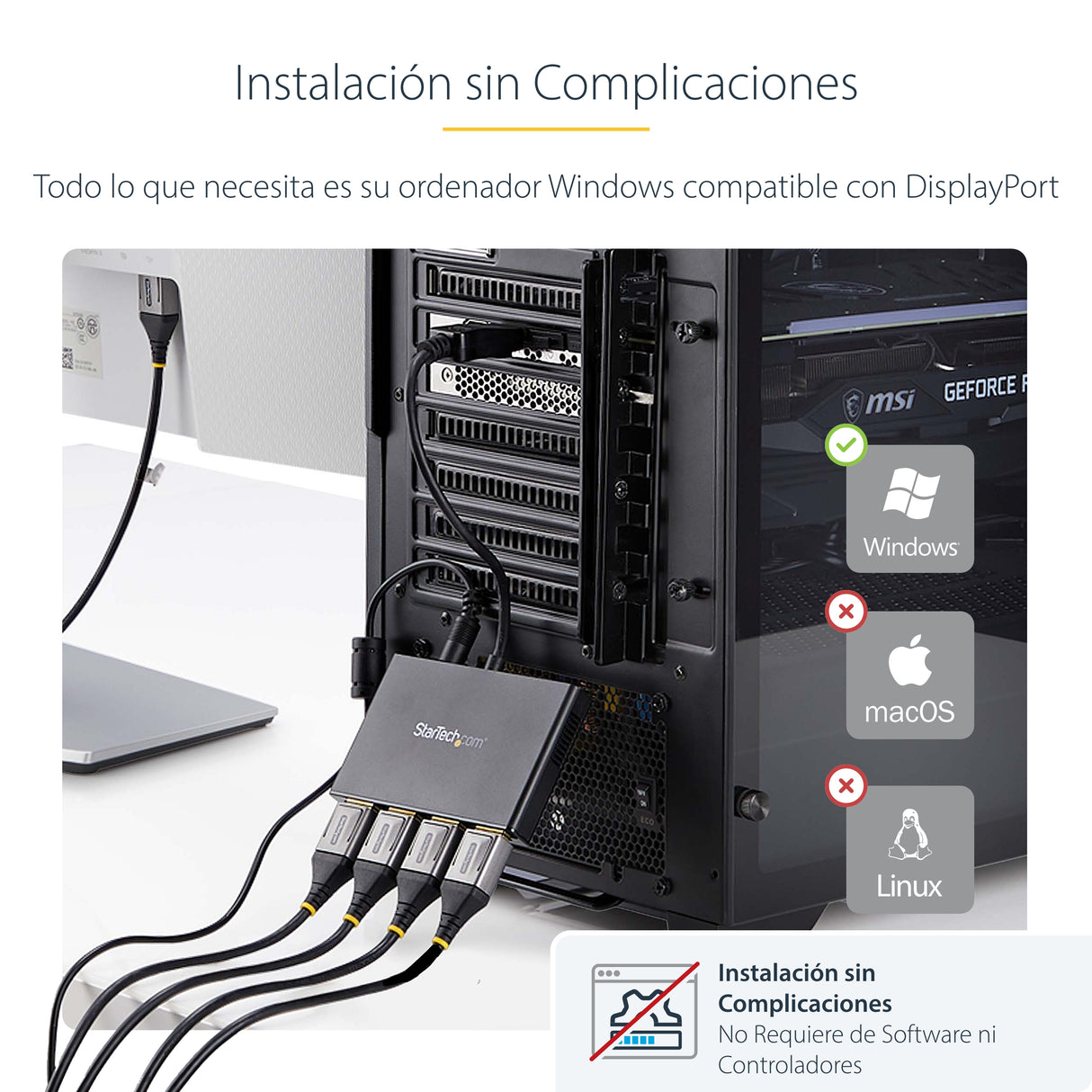 StarTech.com Hub MST de 4 Puertos DisplayPort 1.2 - Divisor Splitter DP de 4 Monitores - Adaptador DP a 4x DisplayPort 1