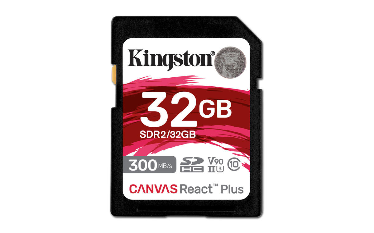 Kingston Technology 32GB Canvas React Plus SDHC UHS-II 300R/260W U3 V90 for Full HD/4K/8K Memoria Flash 32 GB SD 300 MB/s 260 MB/s