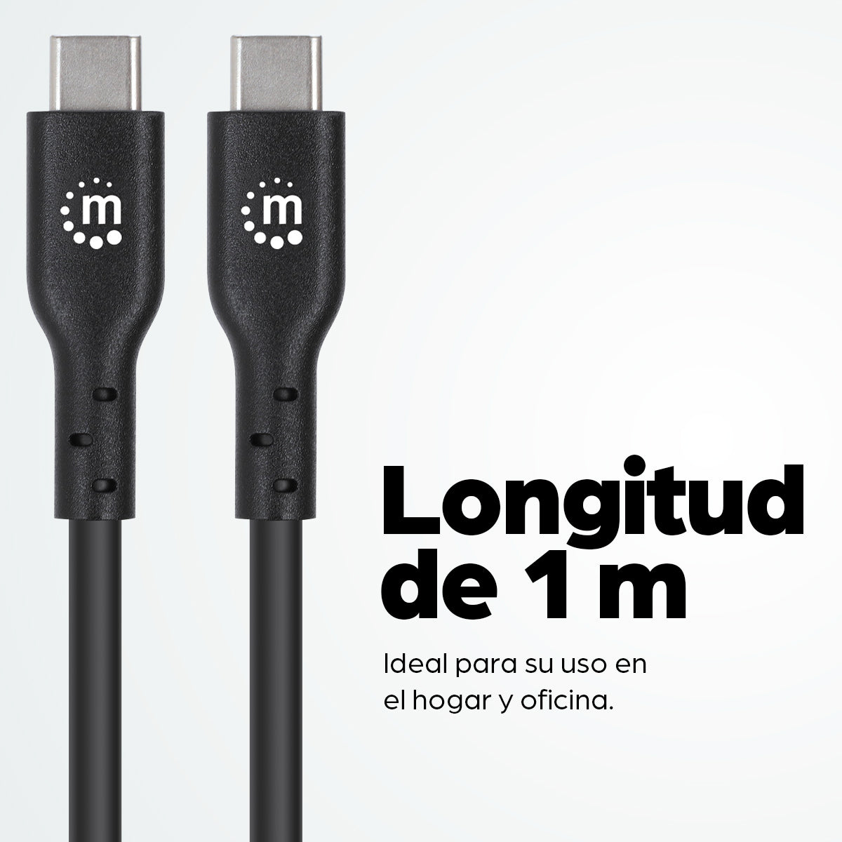 Manhattan Cable USB-C a USB-C, 1 m, macho a macho, 480 Mbps (USB 2.0), 3 A (carga rápida), negro, garantía de por vida, equivalente a USB2CC1M Cable USB 2.0 USB C USB C Macho