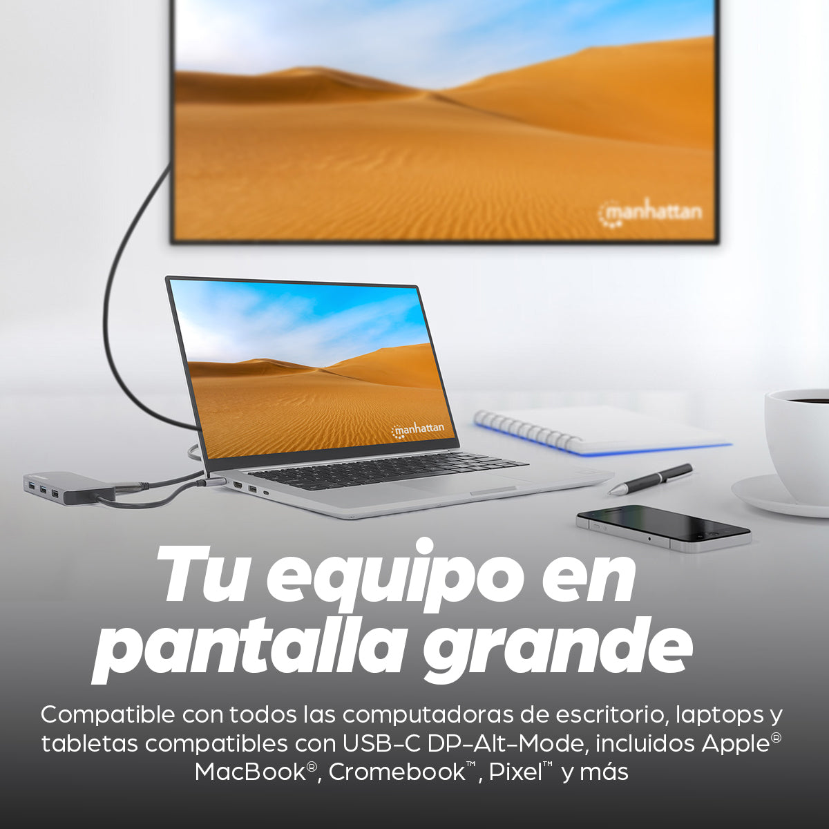MANHATTAN Docking Station 130615, 4 Puertos USB, HDMI, Compatible con Windows