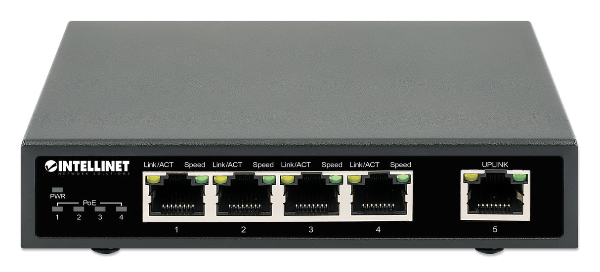 Intellinet Commutateur réseau (switch) Gigabit Ethernet PoE+ 5 ports, 4 ports PoE PSE, compatible IEEE 802.3at/af, budge