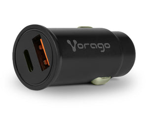 CARGADOR PARA AUTO VORAGO AU-305 TIPO C PD 20W Y USB A QUICK CHARGE 3.0 NEGRO