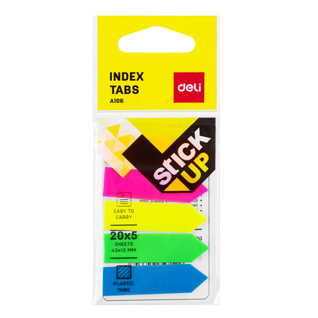Deli EA10602 pestaña autoadhesiva 100 hojas Azul, Verde, Naranja, Rosa, Amarillo, Etiqueta en blanco