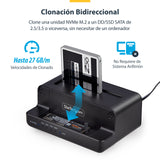 StarTech.com Clonador NVMe M.2 a SATA de 2.5/3.5 - Dock Duplicador Autónomo de 2 Bahías para SSD - Bidireccional NVMe a