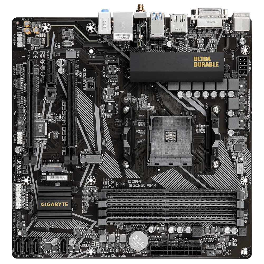 GIGABYTE B550M DS3H AC Placa base - Procesadores AMD Ryzen 5000, VRM de 5+3 fases, hasta 4733 MHz DDR4, 1xPCIe 4.0 + 1xPCIe 3.0 M.2, Wi-Fi 5, LAN 1GbE, USB 3.2 Gen 1 placas base AMD Zócalo AM4 Zócalo AM4 DDR4-SDRAM